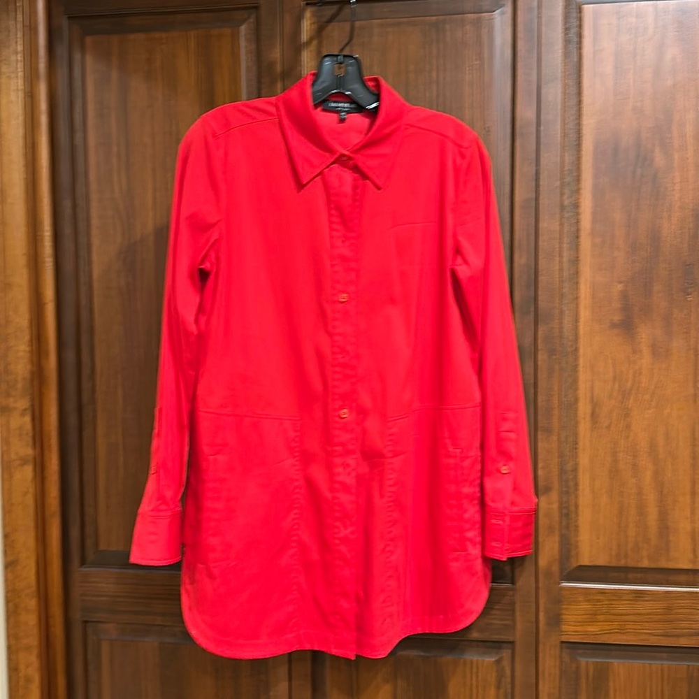 Lafayette 148 New York, red tunic blouse size extra small, cotton blend